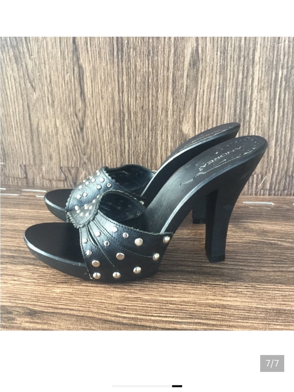 Black Leather Studded Heeled Sandals